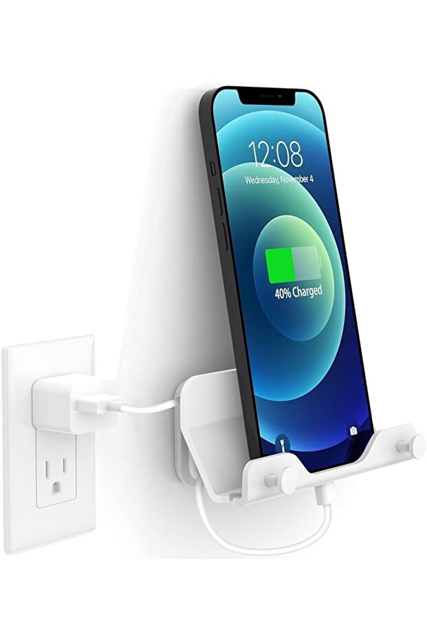 Hands Free Wall Mount Phone Holder with Adhesive Strip with All Phone or Mini ipad White
