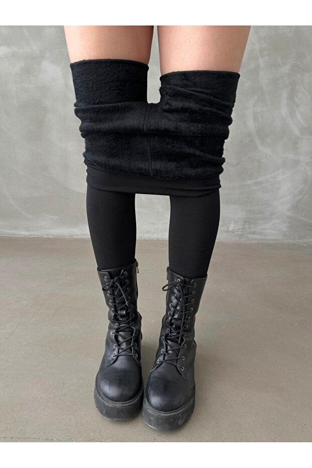 High Waist Shaping / Sculpting Winter Thermal Black Plush Leggings 4402