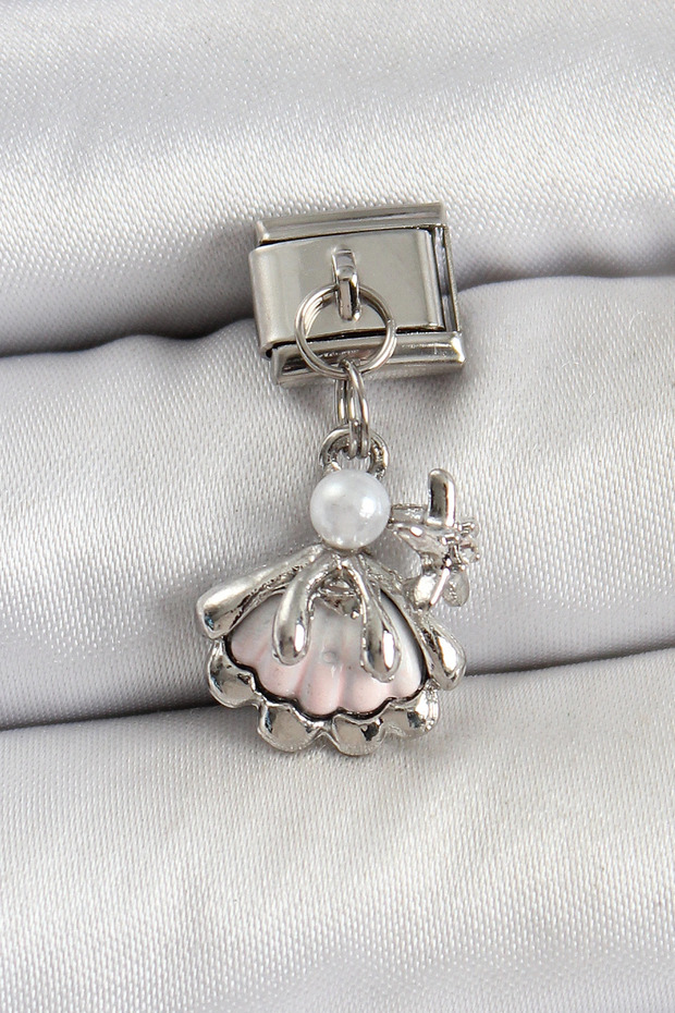 316L Steel Dangle Pearl Detailed Oyster Model Silver Rk Nomination Charm