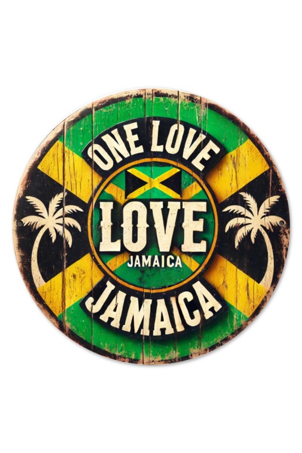 20x20cm 1pc Vintage Jamaica Love Wooden Sign - Rustic Green & Yellow "One Love" with Palm