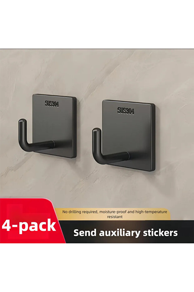 Black 4 Pack Heavy Duty Adhesive Towel Hook Stainless Steel Adhesive Hook Hanging Bathroom Kitchen S