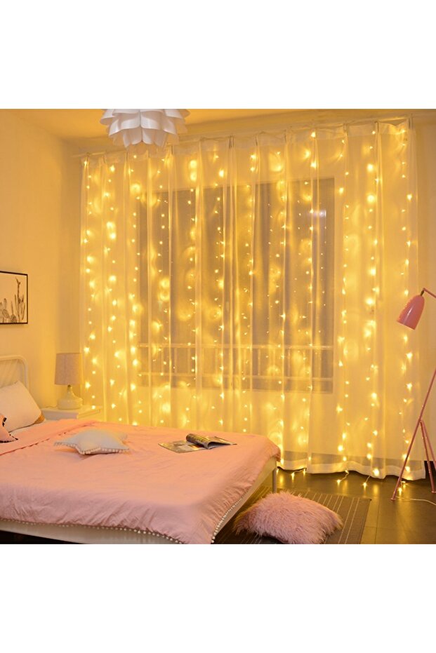 3M x 2M Warm White LED Curtain Lights USB Warm Fairy String Lights Festival Lighting Rainbow Window