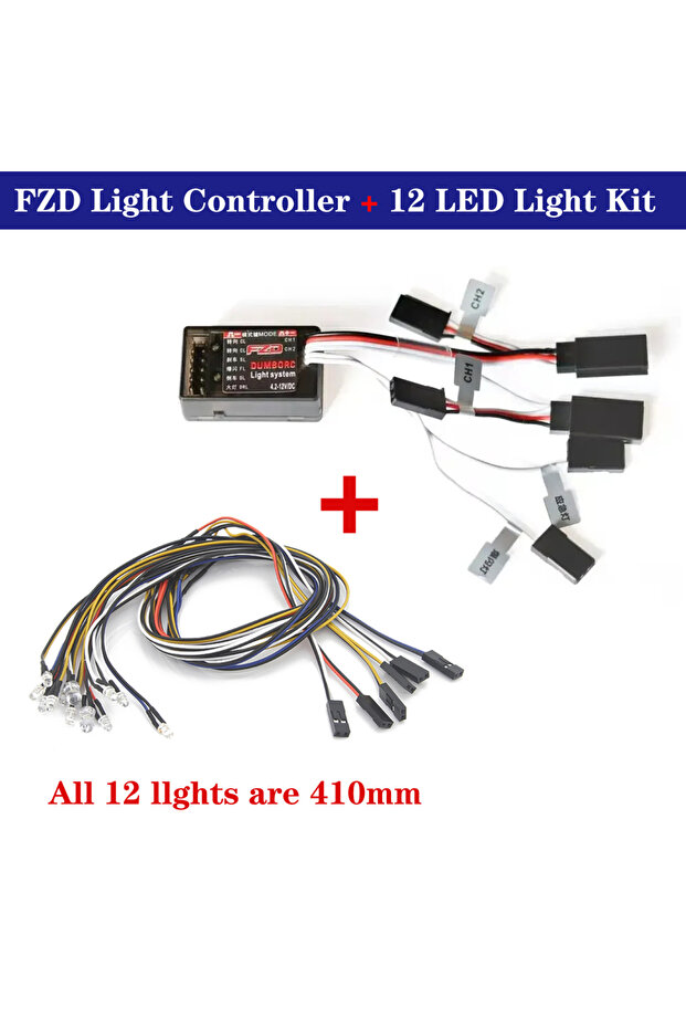 طقم وحدة تحكم بـ 12 مصباح LED من DUMBORC FZD، نظام إضاءة محاكاة بـ 12 مصباح LED لسيارات السباق بمقياس 1/8 و 1/10