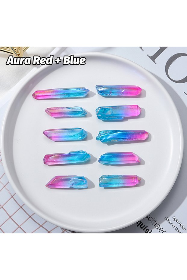 Aura Red Blue 50g/bag Natural Crystal Electroplated Color Single Crystal Wand Healing Stone Energy Q