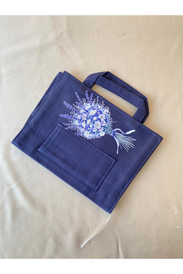 Dark Blue 24X17 cm Water Repellent Fabric Book Bag - Minimalist Design”
