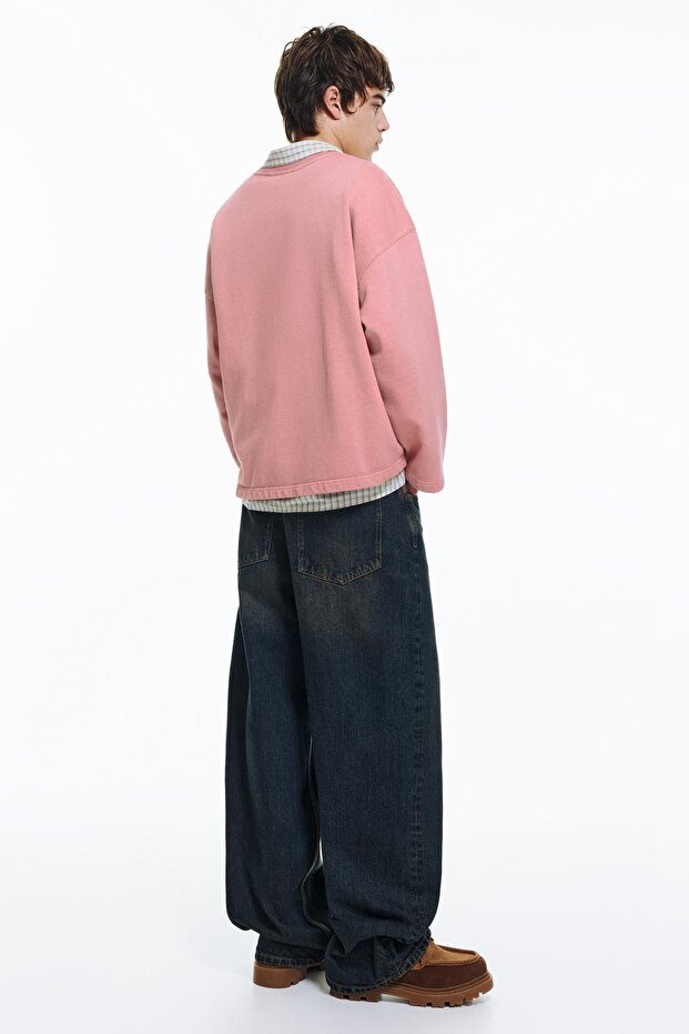 Etiket detaylı pembe sweatshirt - 3