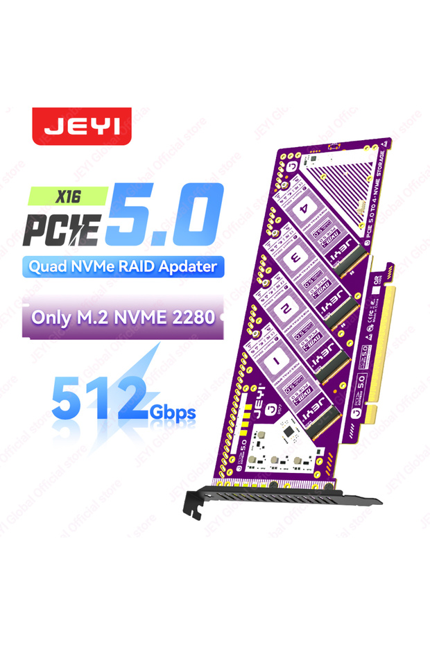 SD-P577 PCIe 5.0 X16 Quad M.2 Expansion Card - 4-Bay NVMe RAID 0/1/5/JBOD | 512Gb/s Speed