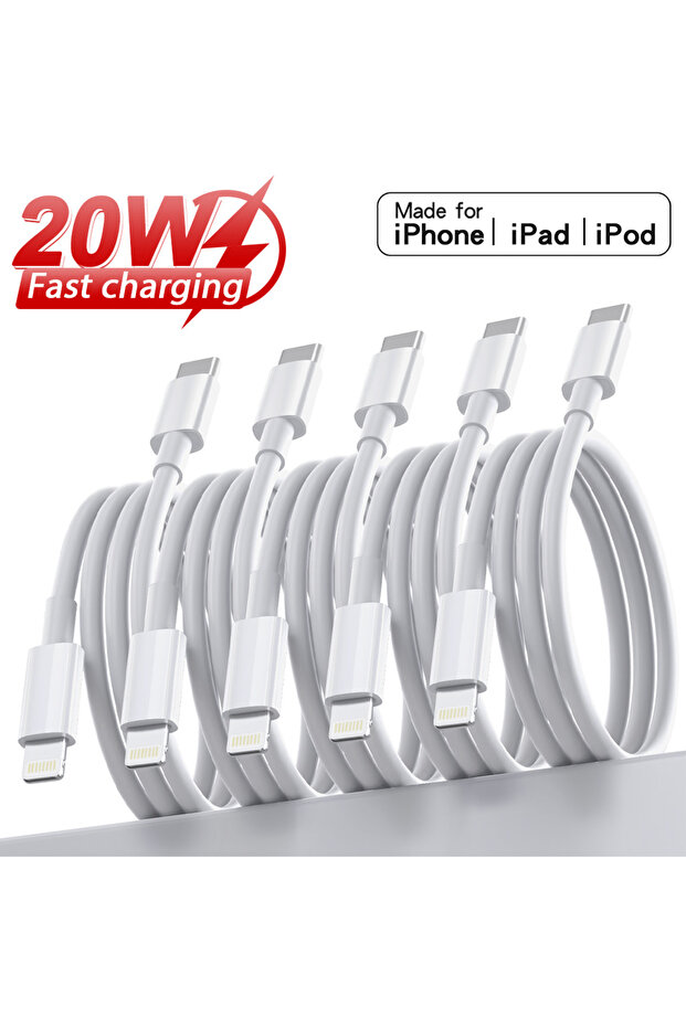 كابل شحن USB-C إلى Lightning معتمد من MFi، بطول 1 متر، 5 قطع، أبيض، 3 قطع، 5 قطع، مصنوع من مادة TPE، لشحن أجهزة iPhone.