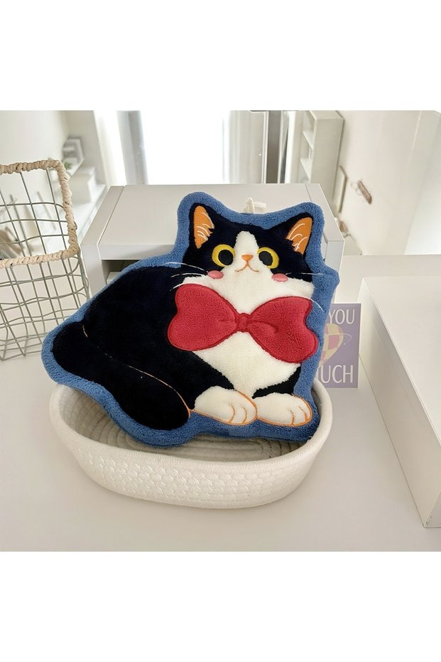 3 Cute Cat Hand Towel Coral Fleece Strong Water Absorption Bathroom Kerchief Hanging Style Soft Was.