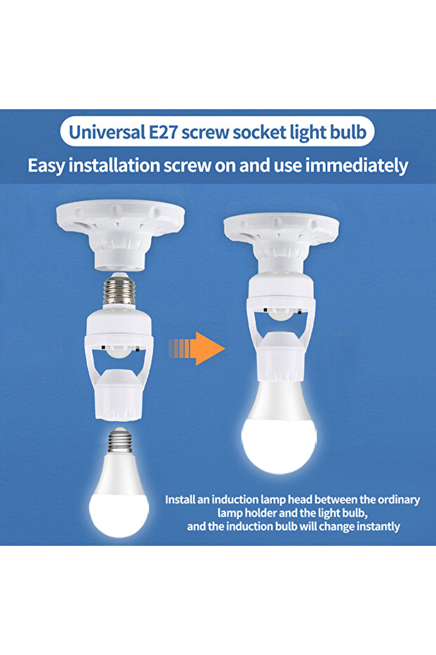 قاعدة مصباح بمستشعر حركة بشري بزاوية 360 درجة، تعمل بجهد كهربائي AC85-265V، مزودة بمفتاح تأخير زمني، قاعدة E27 H... - 4