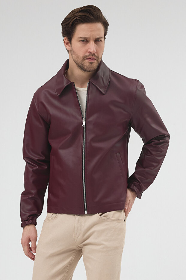 Men's Black Zippered Leather Coat