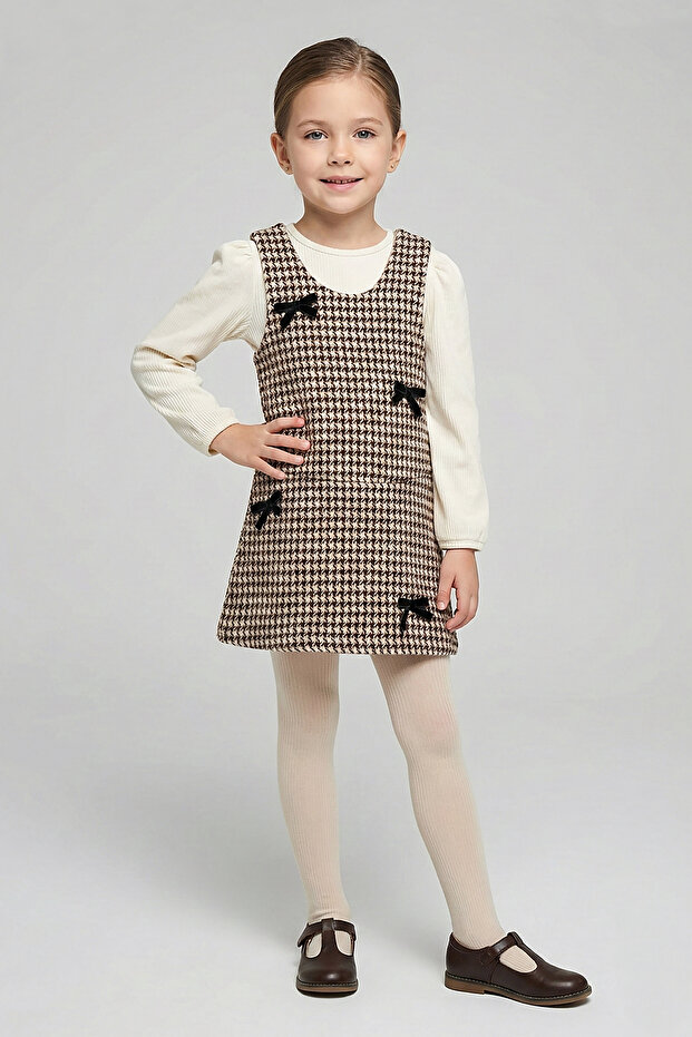 Girls' Bow Detailed Dress - Long Sleeve Bodysuit 2-Piece Set