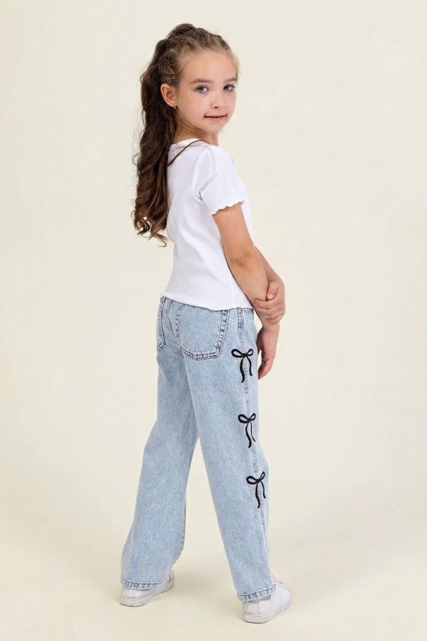 4-9 Years Old New Ribbon Girls' Trousers-Blue