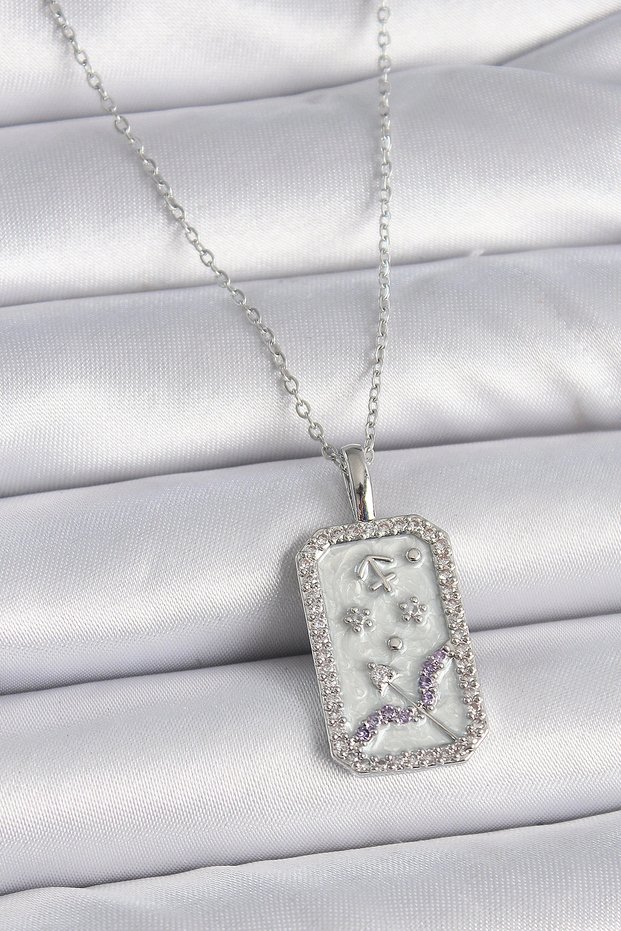 316L Steel Silver Rk Chain Sagittarius Zodiac Sign Zircon Stone Women's Necklace