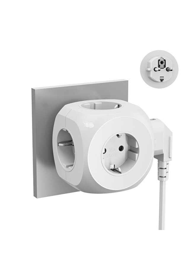 WHITE 5-in-1 EU Plug Wall Mounted Multitap 4000W Power Strip 5 AC EU Plug European standard plug Out