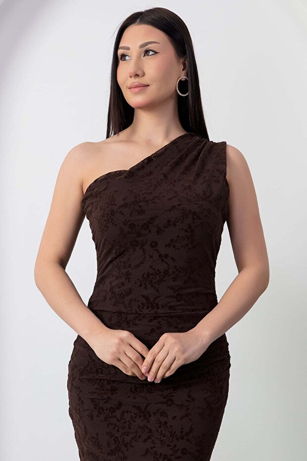 Tek Omuz Floklu Elbise DKS1385 - 2