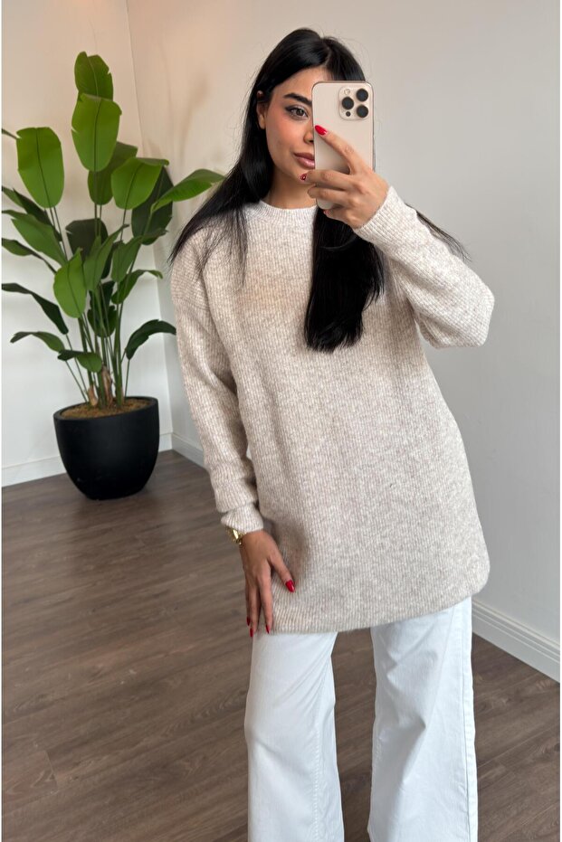 Oslo Simit Yaka Basic Tunik - Bej - 5