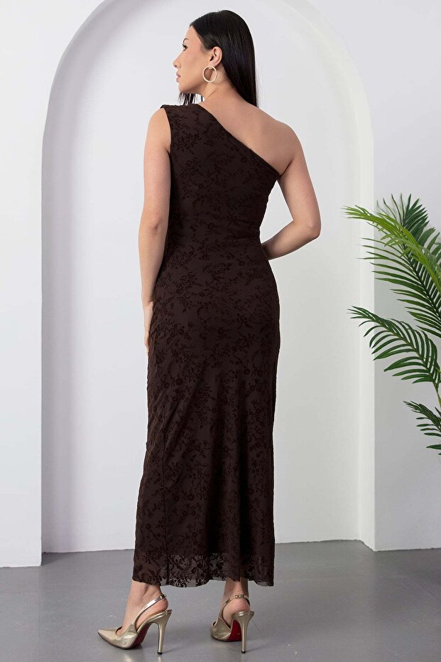 Tek Omuz Floklu Elbise DKS1385 - 7