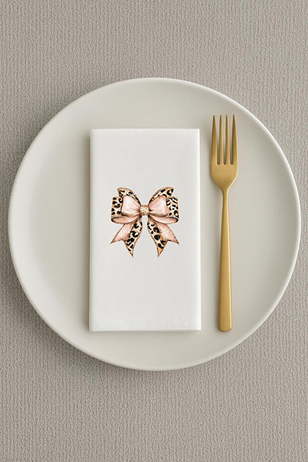 Leopard Ribbon Bow Printed Napkins Presentation Napkins 20Pcs