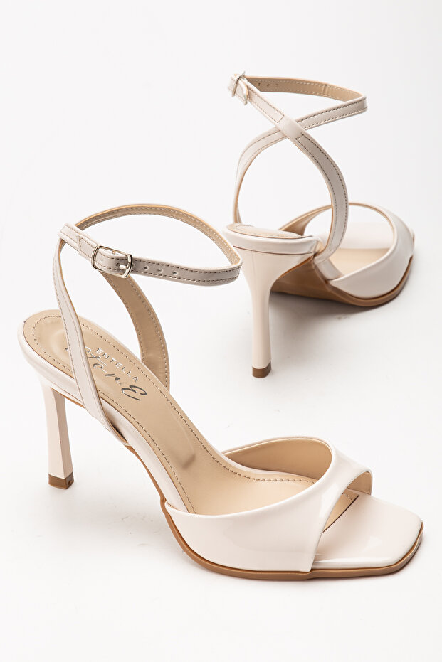 Lesley Cross-Strap Beige Patent Leather Single-Strap Women's Shoe