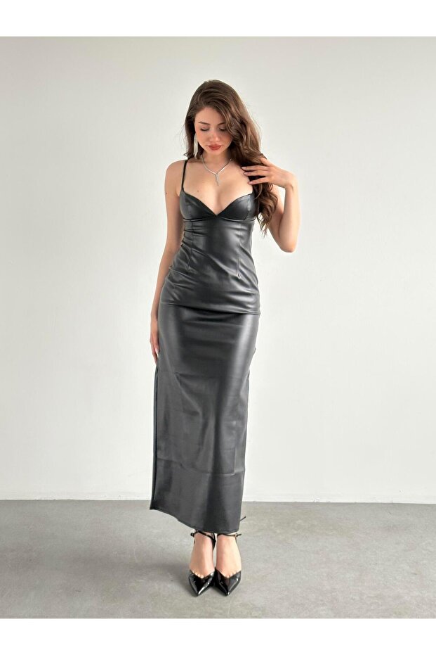 Deri Uzun Elbise - 7