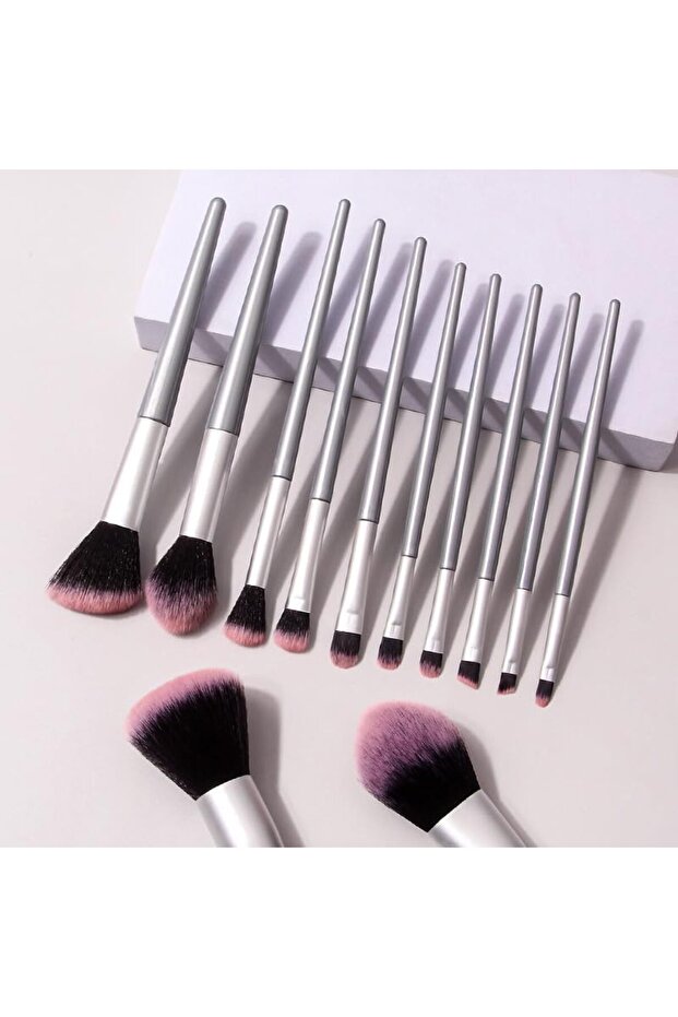 Professional 12-Piece Makeup Brush Set, Soft Synthetic Bristles, Natural Wood and White Handles