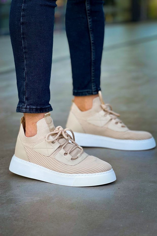 Yg2425 Yezz Men's Casual Lace-Up Knitwear Sports Sneaker Shoes Tbt - Beige