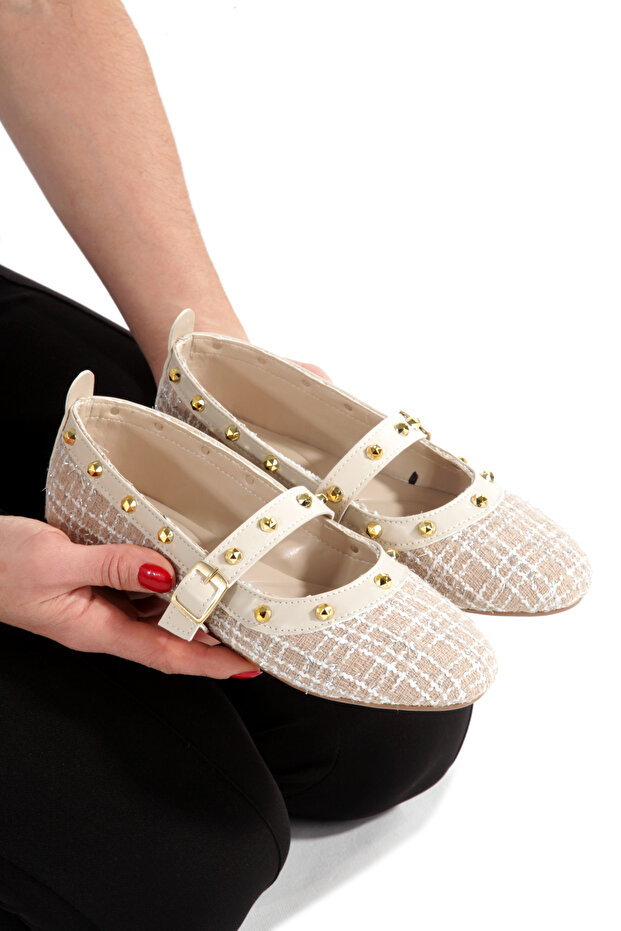 Women's Tweed Fabric Trot Flats with Buckle, Suitable for Office, Work, and Daily Use