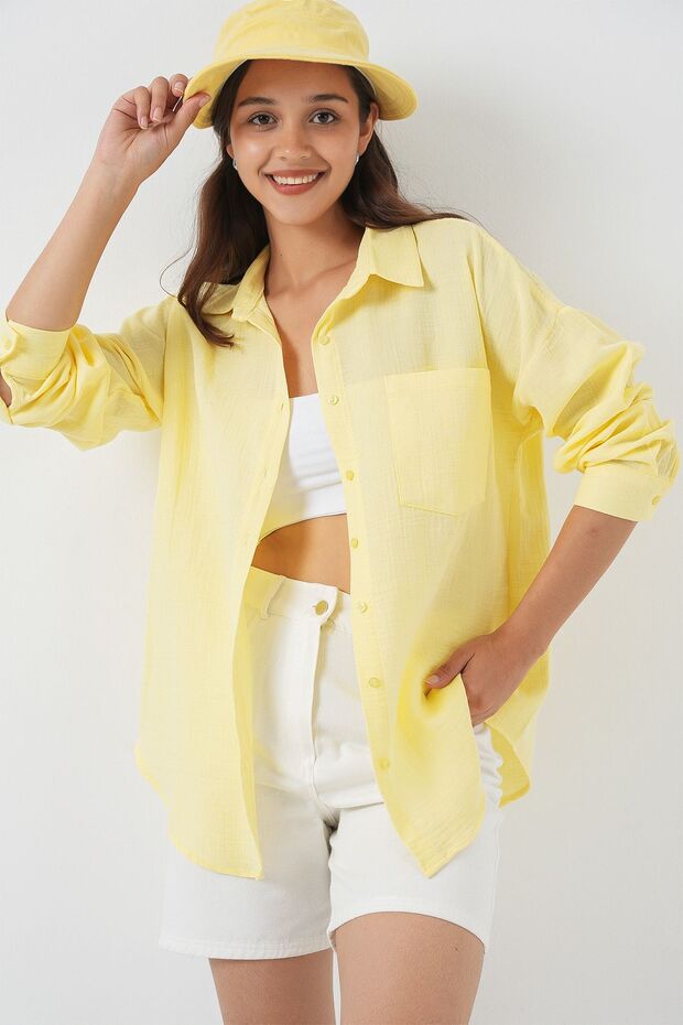 BDART Cep Detaylı Keten Karışımlı Basic Gömlek - 3