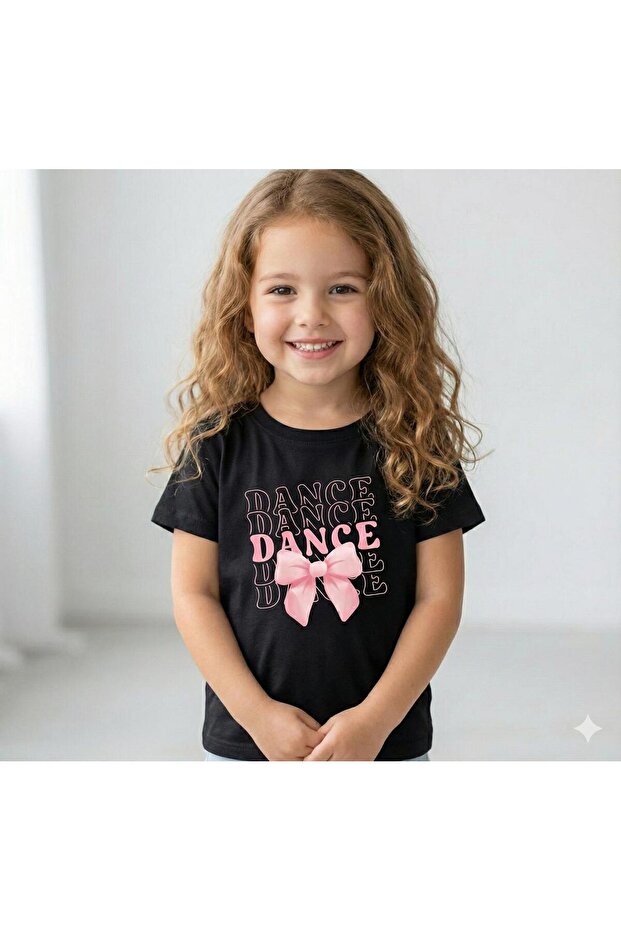 Children's Dance Ribbon Printed Cotton Crew Neck Tshirt