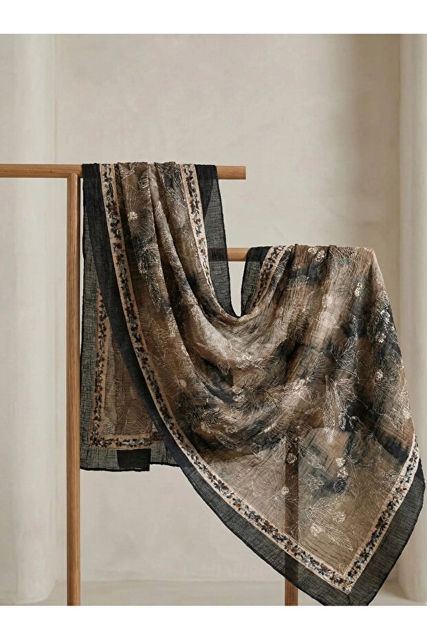 Flower patterned muslin shawl - 3