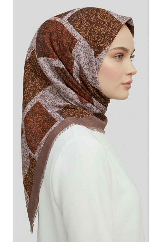 وشاح صوف منقوش بأوراق الكاراكا - بيج / كريمي - 6