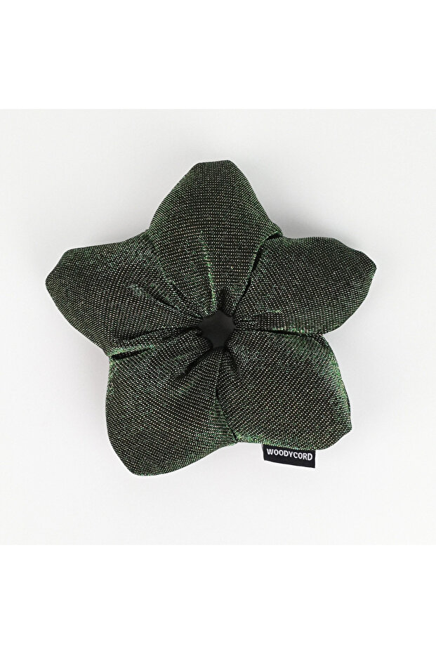 Handmade Fiber Filled Scrunchie Bun Clip Metallic Green Sparkle