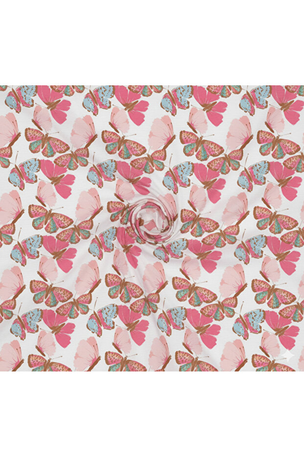 Pink Butterfly Patterned Digital Printed Upholstery Sofa Fabric, Throw Pillow, Cushion Fabric