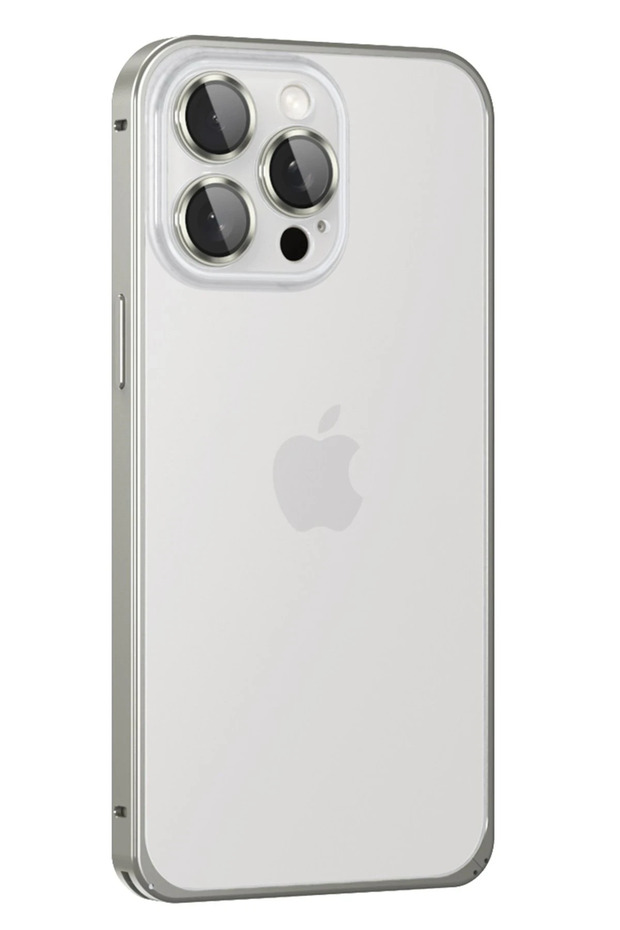 غطاء معدني متوافق مع هاتف iPhone 15 Pro Max - رمادي