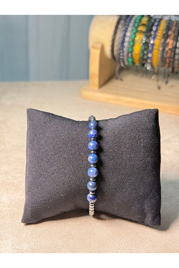 Lapis Lazuli, Hematite Natural Stone Bracelet, Unisex Bracelet, Design Bracelet 6mm Adjustable with String