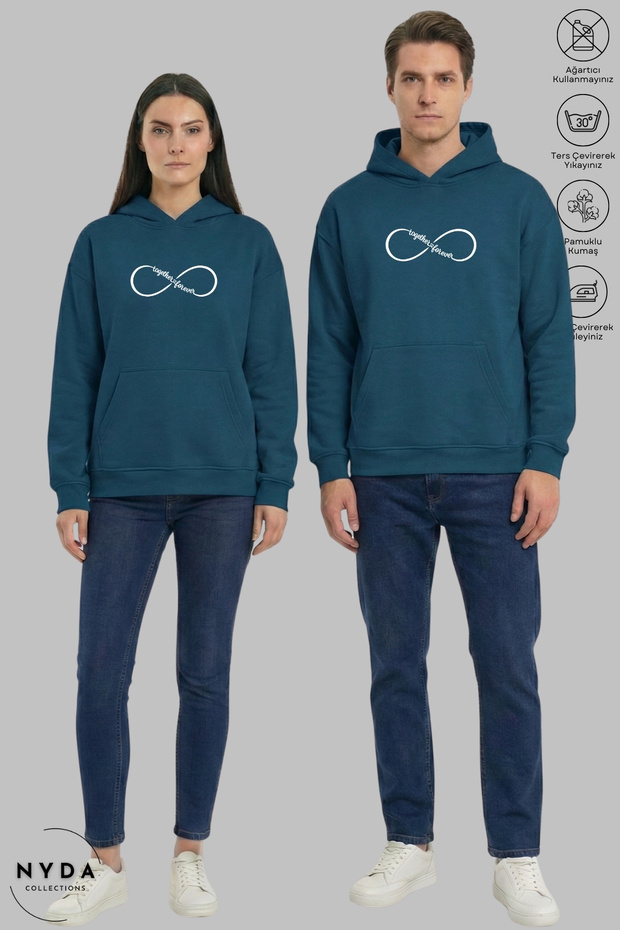 Dear Couple Combination Forever Printed Hoodie Hooded Fleece-Lined Oversized Cotton Sweatshirt 2-Piece Set