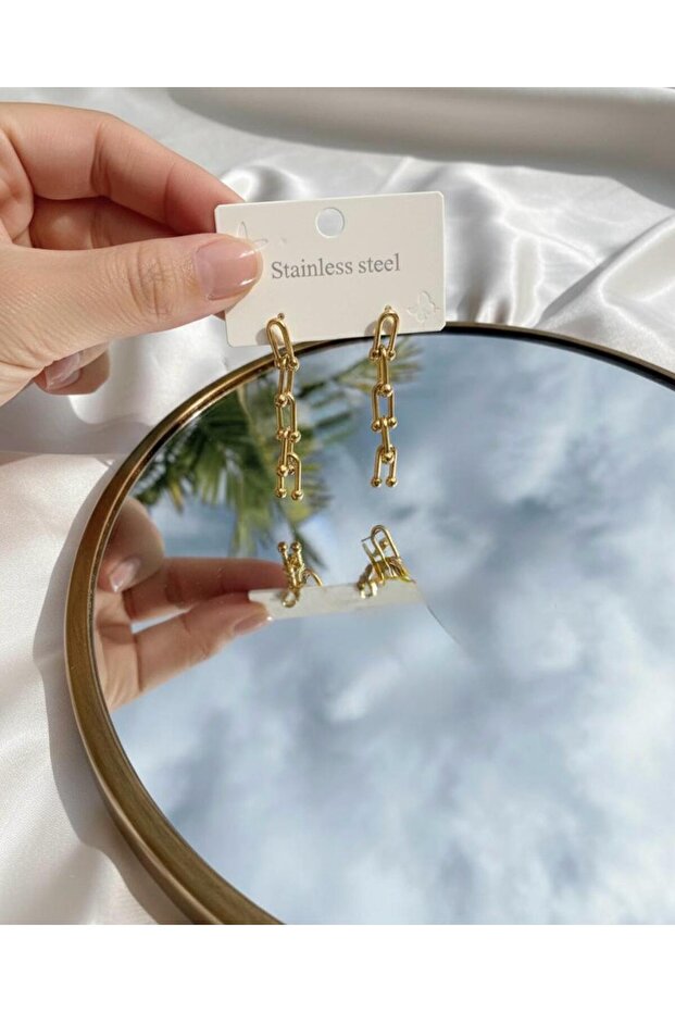 Steinless zincir sarkıt küpe - 2