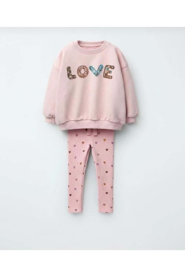 Stone color love Printed sweatshirt leggings top bottom set - stone - 5-6 years - st00344-stone-5-6 years