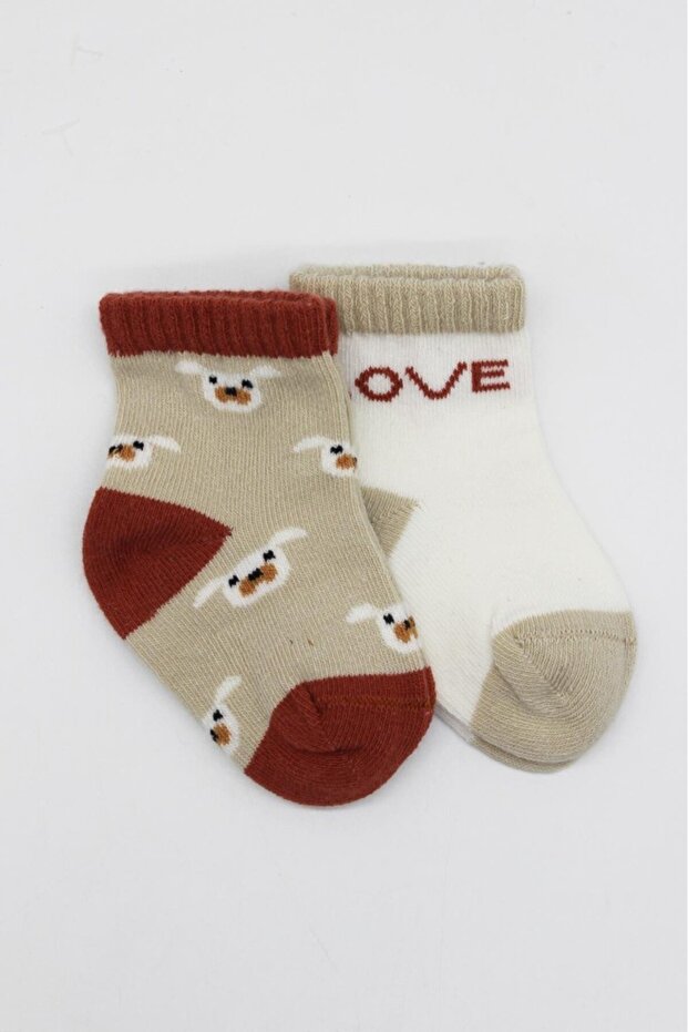 2-Piece Love Dog Combed Cotton Socks 10118 Beige