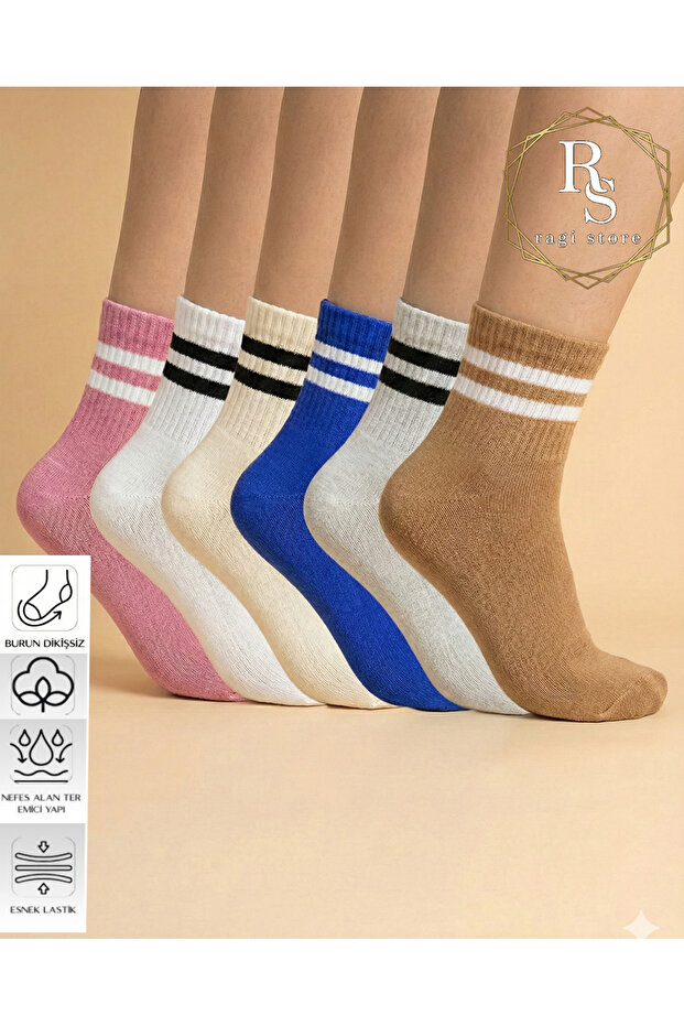 6-Pack Burun Stitch-Free College Striped Cotton Socks