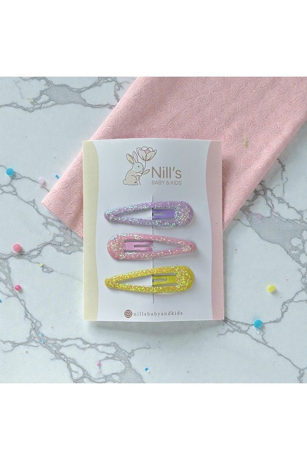 Glittery Colored 3-Piece Snap Buckle Set – Pink Purple Yellow