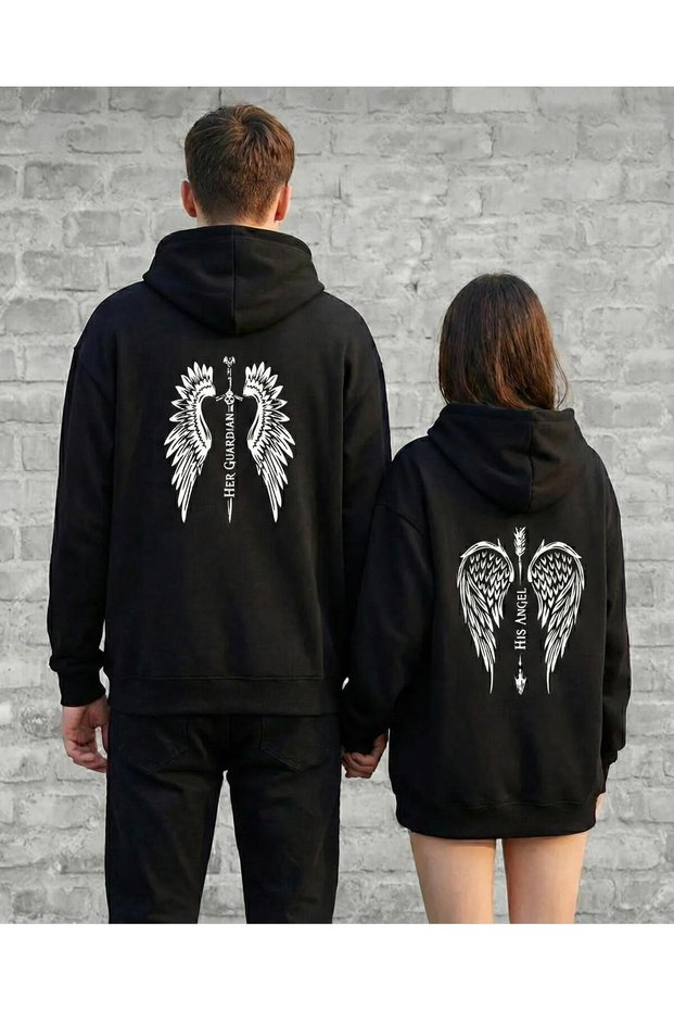 Dear Couple Combination Angel and Guardian Printed Special Design Hoodie Hooded T-Shirt