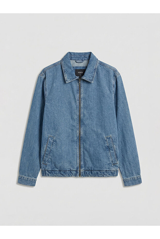 Indigo Comfortable Fit Zippered Men's Jean Jacket