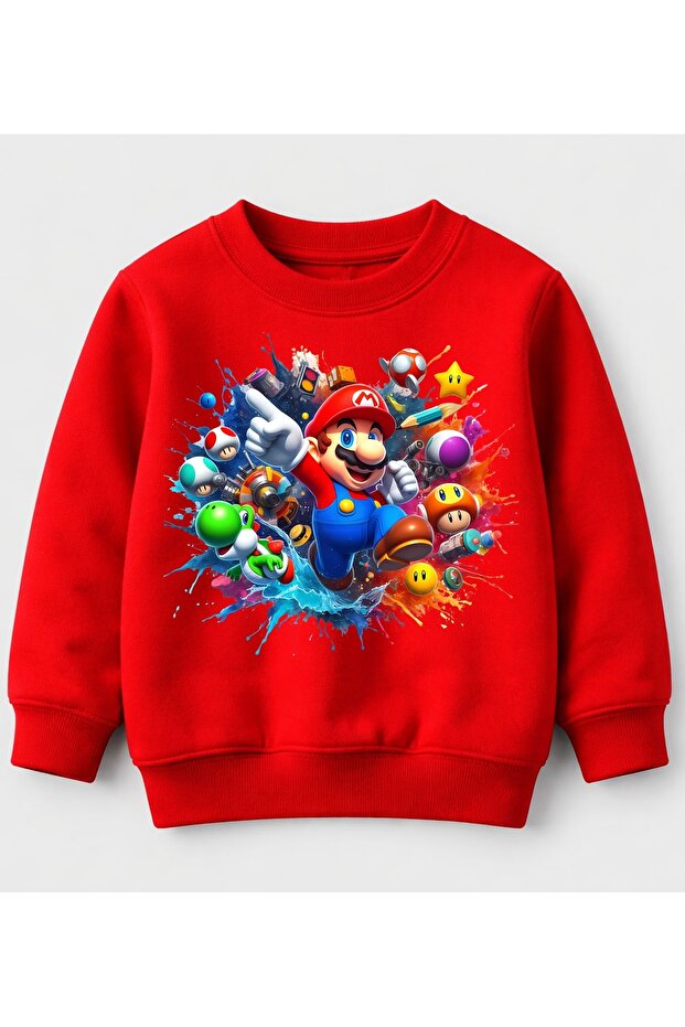 Sweatshirt Colorful Mushrooms Full of Mario Printed Cotton 3-Thread Children's Sweatshirt