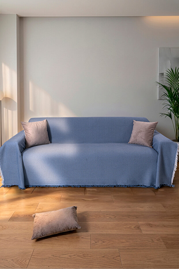 Cotton Textured Fringed Sofa Throw 170X350 cm – Oversized Sofa Cover