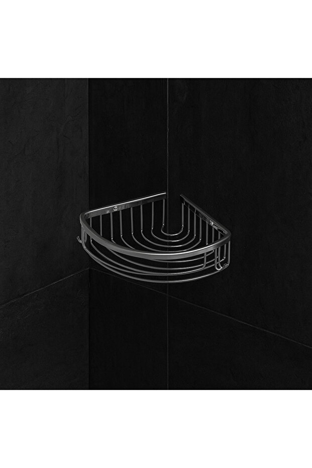Chromeline Polished Chrome Corner Sponge Holder – Single Tier, Shower Organizer