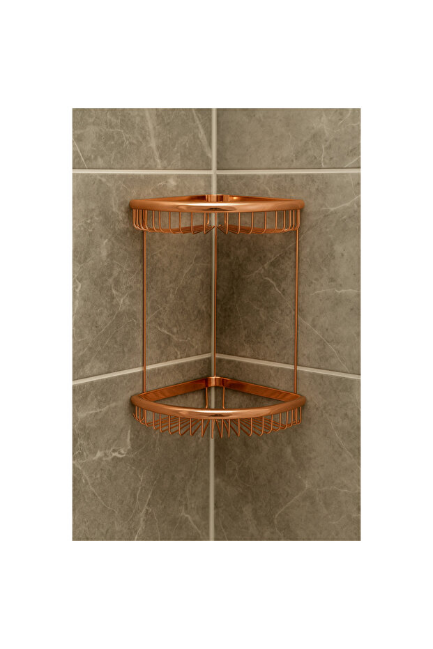 Roseline Rose Gold Corner Sponge Holder – 2 Tier, Hanging Soap and Shampoo Rack