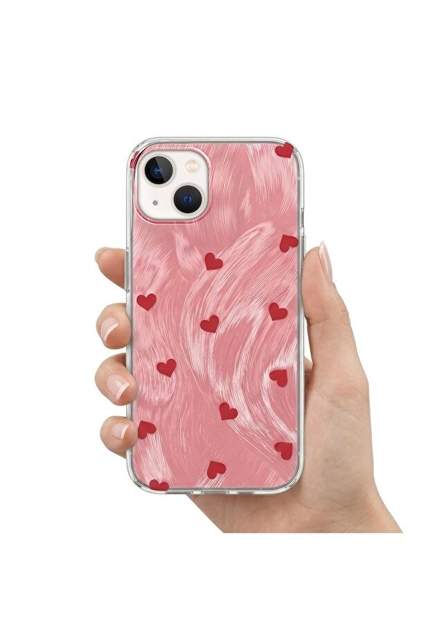 حافظة متوافقة مع هاتف iPhone 15 Plus مصنوعة من السيليكون بنمط قلب باللون الأحمر - 3