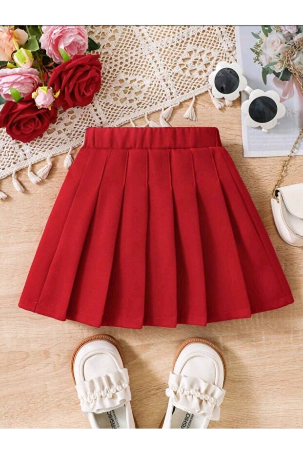 Girl's Flared Skirt with Elastic Waist and Cuffs at the Front